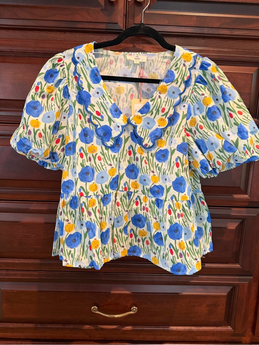entro Blue and Yellow Floral Peplum Blouse